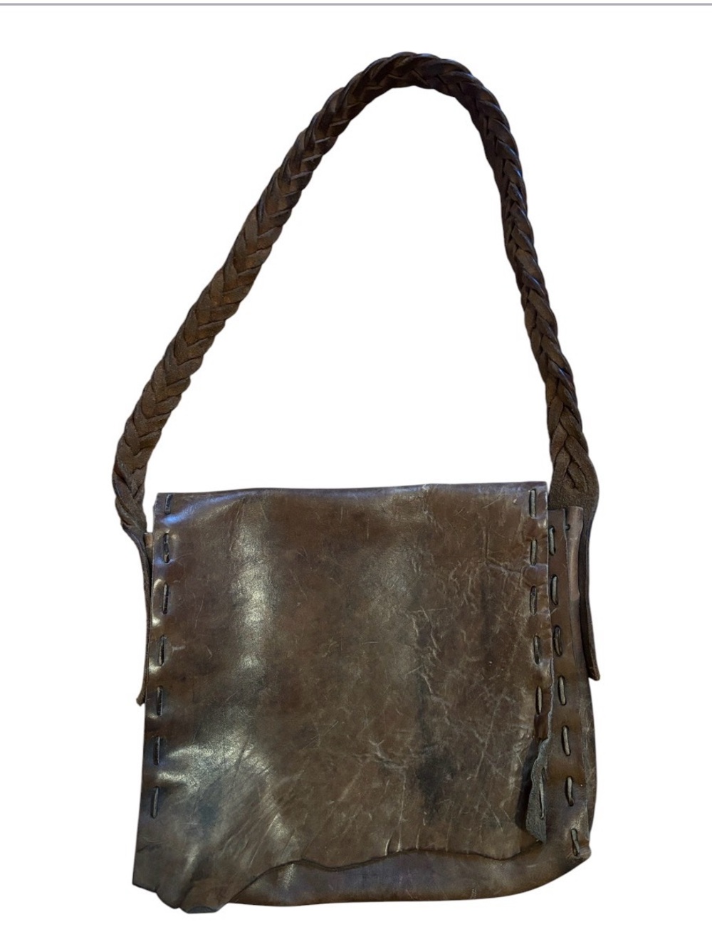 Large Brown Handmade Leather Satchel With Braided Sturdy Strap | Hippie Travel